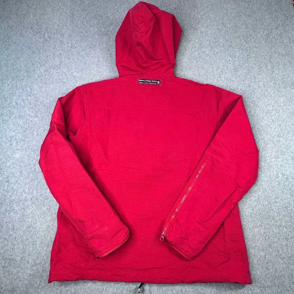 VTG Tommy Jeans Women's Size L Anorak Jacket 1/4 Zip Hooded Y2K Red Pullover 90s